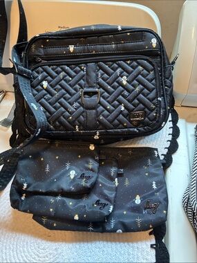 lug Black Quilted Crossbody Bag with Snowman Print